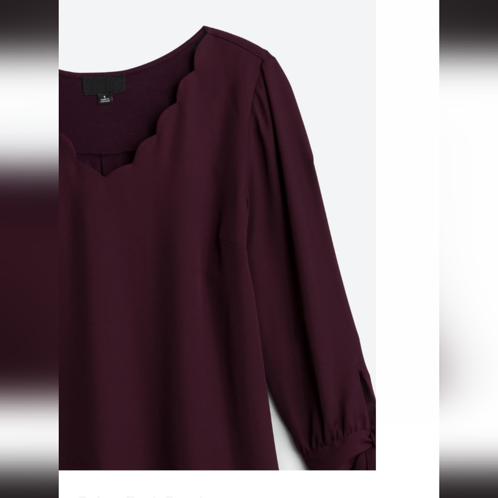 FORTUNE + IVY Farrow Tie Sleeve Mixed Material Blouse/Dark Purple/Size XL - Picture 3 of 3
